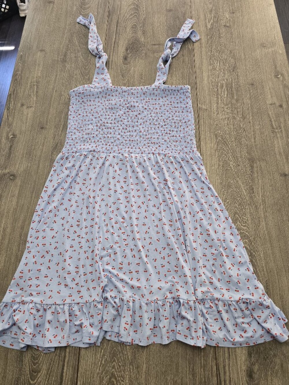 NWT Light Blue Cherry Print Smocked Sundress XL By Cabana Crown & Ivy